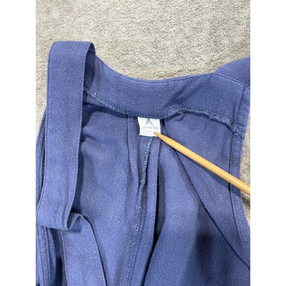 Anrabess Overall Jumpsuit Small Blue Wide Leg Linen Blend Romper Loose Lagenlook - Picture 9 of 10